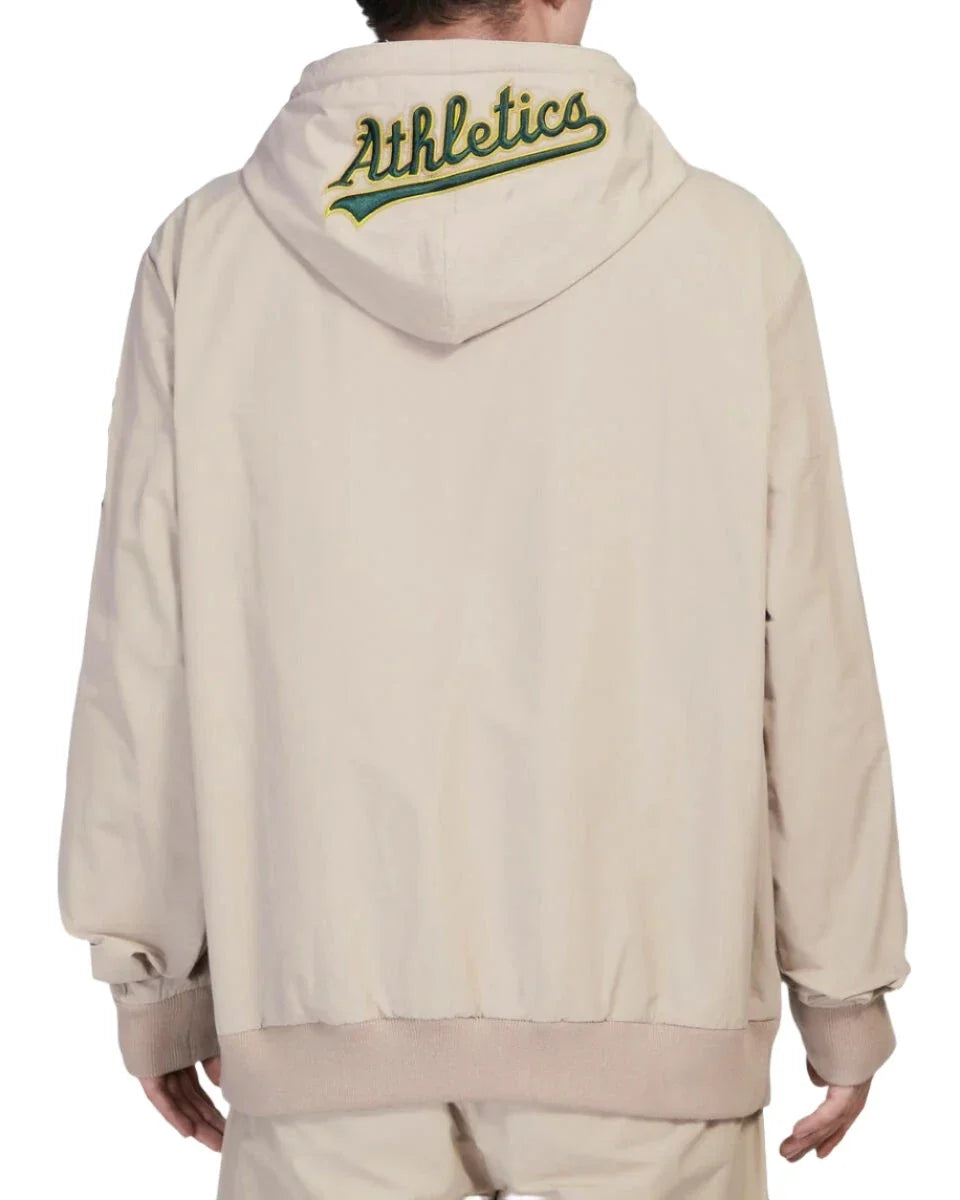 Pro Standard Men Oakland Athletics Hybrid Woven Hoodie-Khaki product image 3, provided for visual reference and product