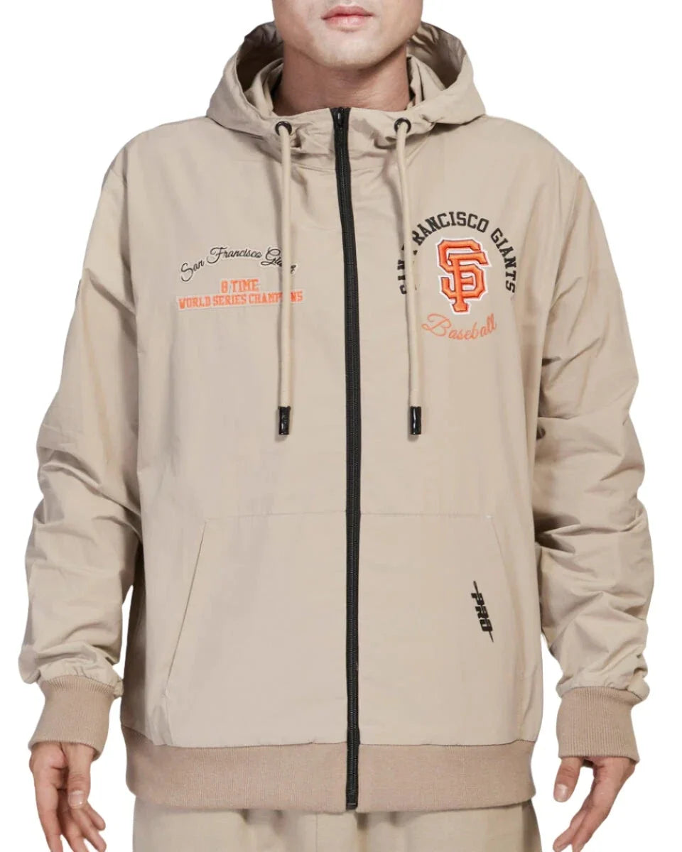 Pro Standard Men San Francisco Giants Hybrid Woven Hoodie-Khaki product image 1, provided for visual reference and product