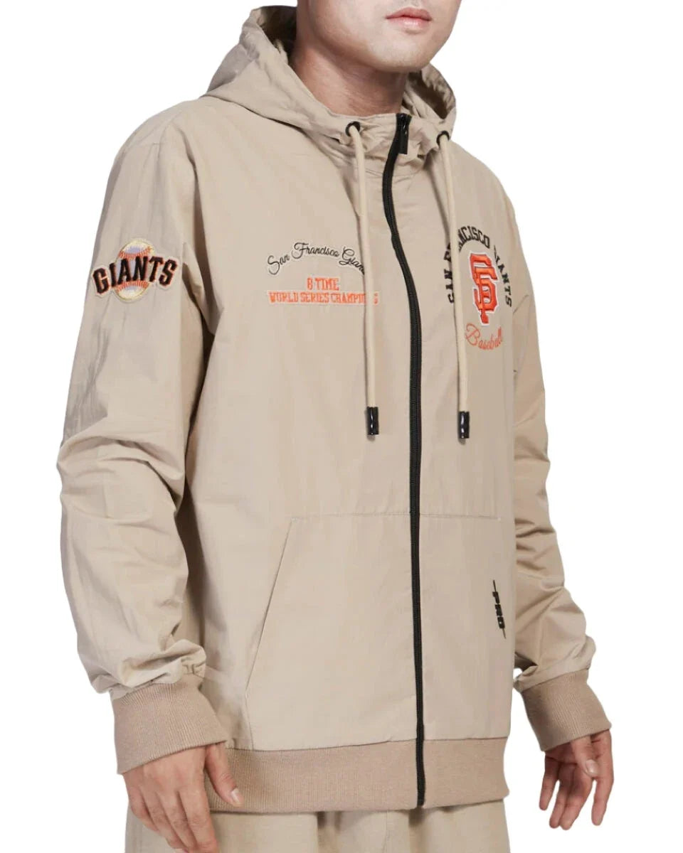 Pro Standard Men San Francisco Giants Hybrid Woven Hoodie-Khaki product image 4, provided for visual reference and product