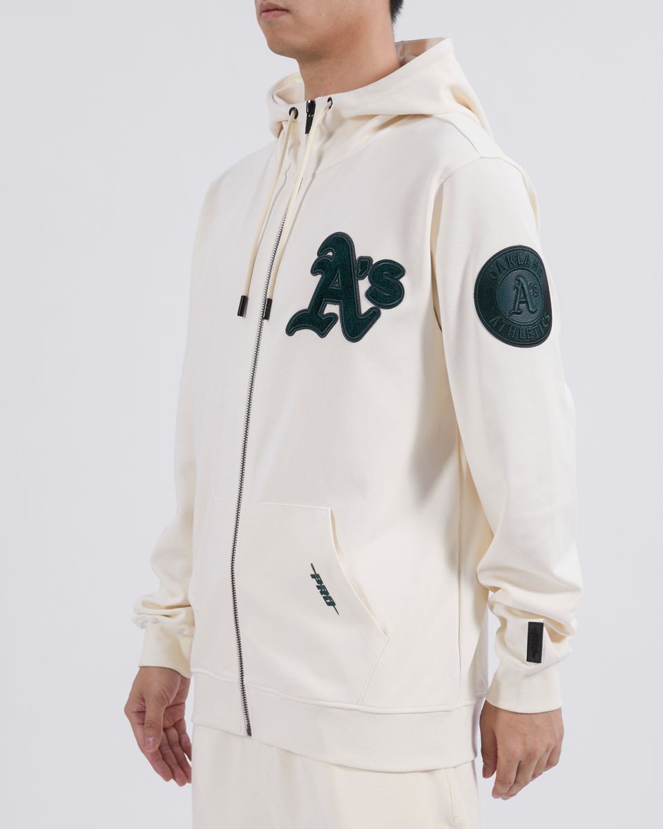 Pro Standard Oakland Athletics Triple Tonal DK Full-Zip Up Hoodie - EggShell product image 3, provided for visual reference
