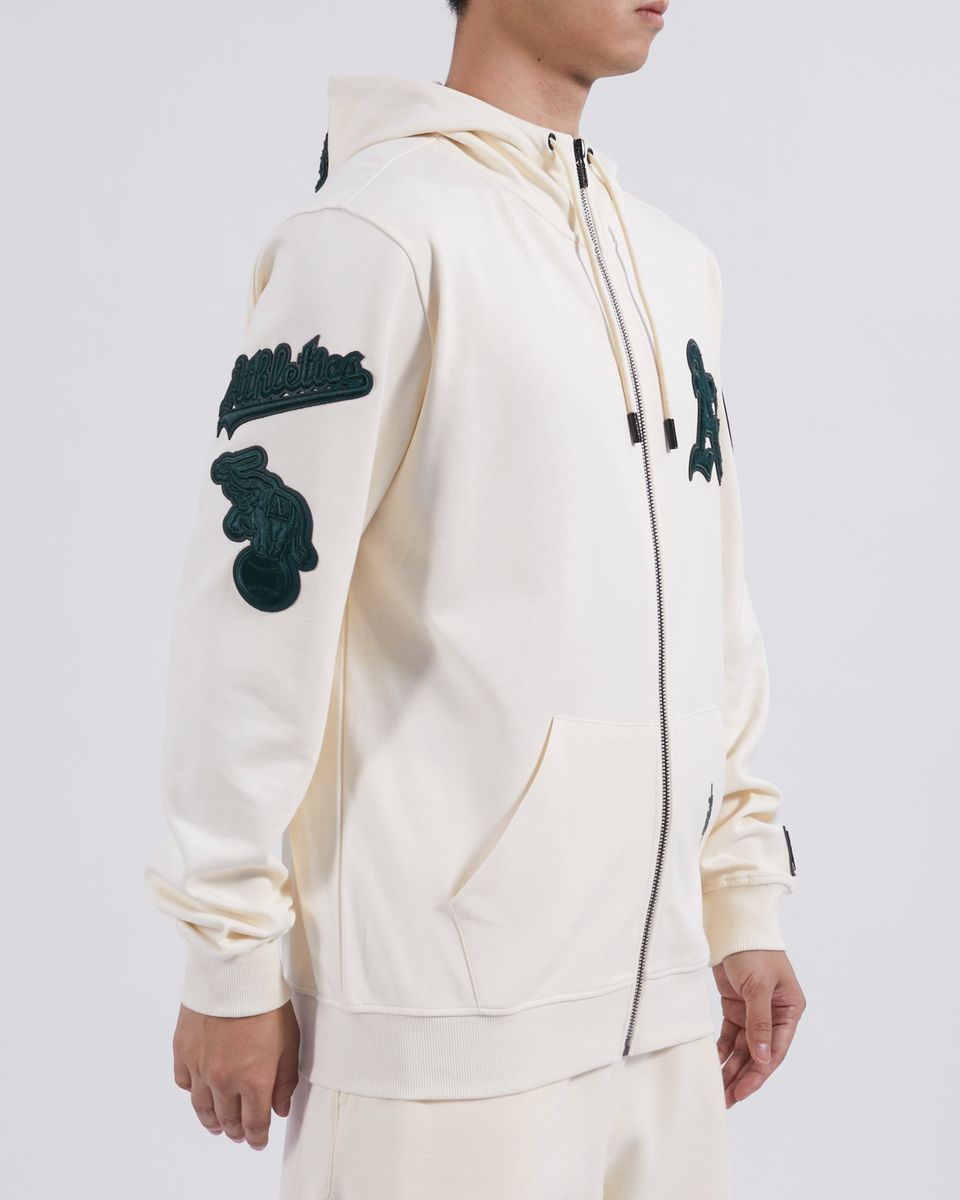 Pro Standard Oakland Athletics Triple Tonal DK Full-Zip Up Hoodie - EggShell product image 2, provided for visual reference
