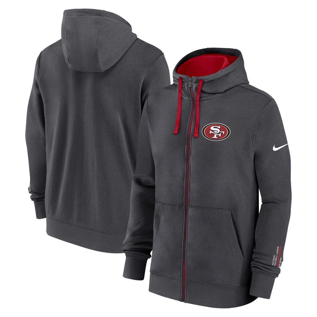 Nike Men San Francisco 49ers Full-Zip Hoodie-Grey product image 3, provided for visual reference and product detail review