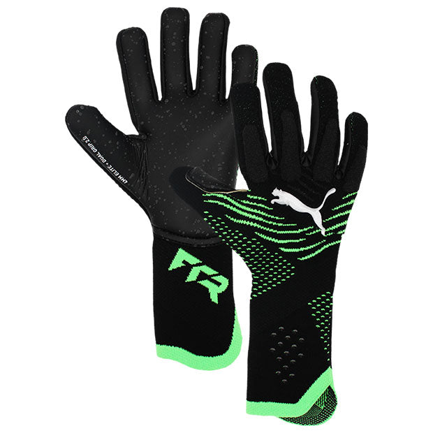 Puma Future Ultimate Grip 1 Negative Cut Goalkeeper Gloves-Black/Green product image 1, provided for visual reference and