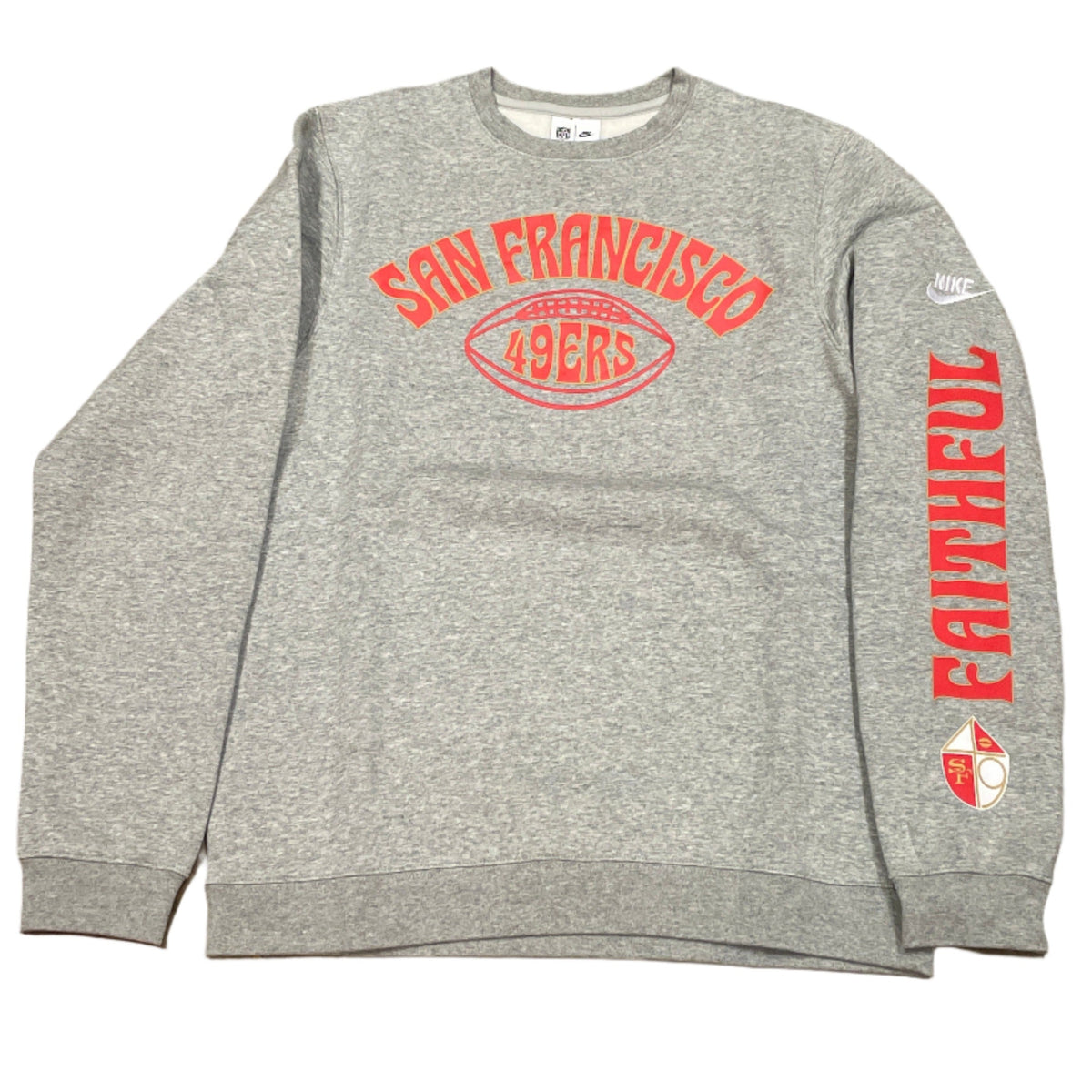 Nike San Francisco 49ers Arch Lockup Crewneck - Grey product image 1, provided for visual reference and product detail review