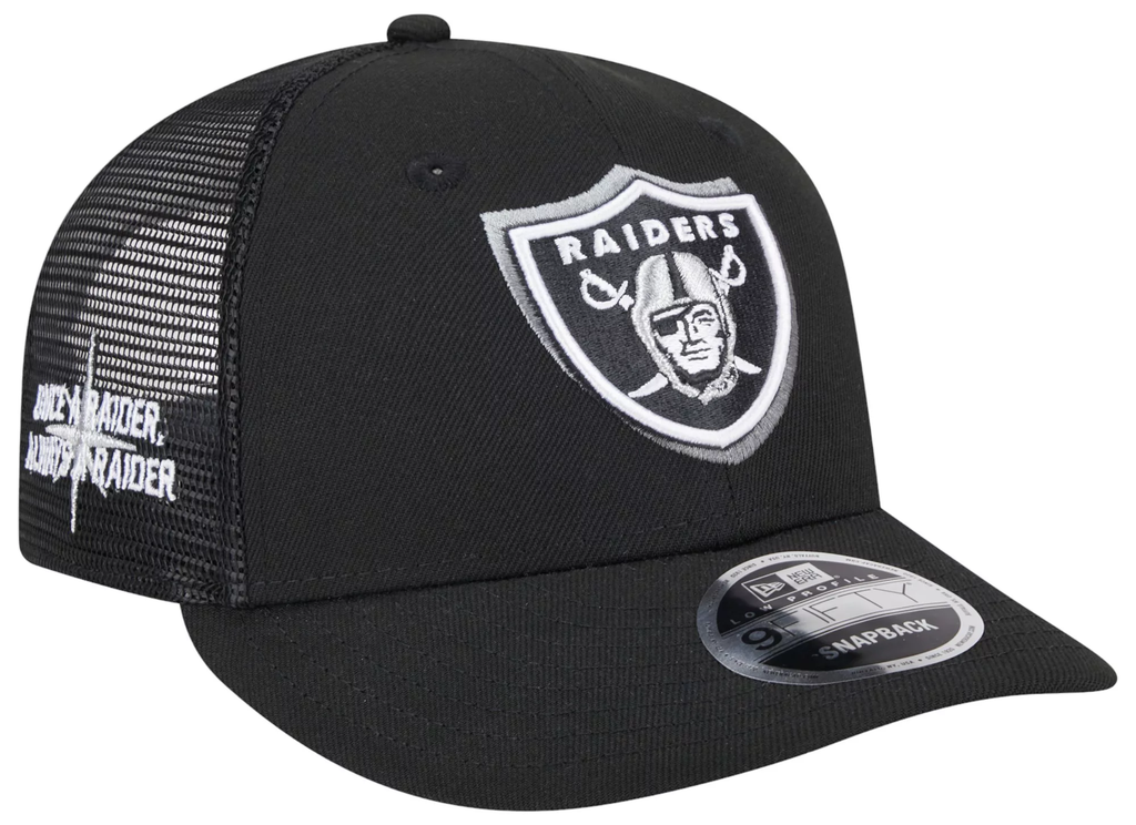 New Era Men Las Vegas Raiders 2024 NFL Draft Black Low Profile 9Fifty Trucker Adjustable Hat product image 1, provided for