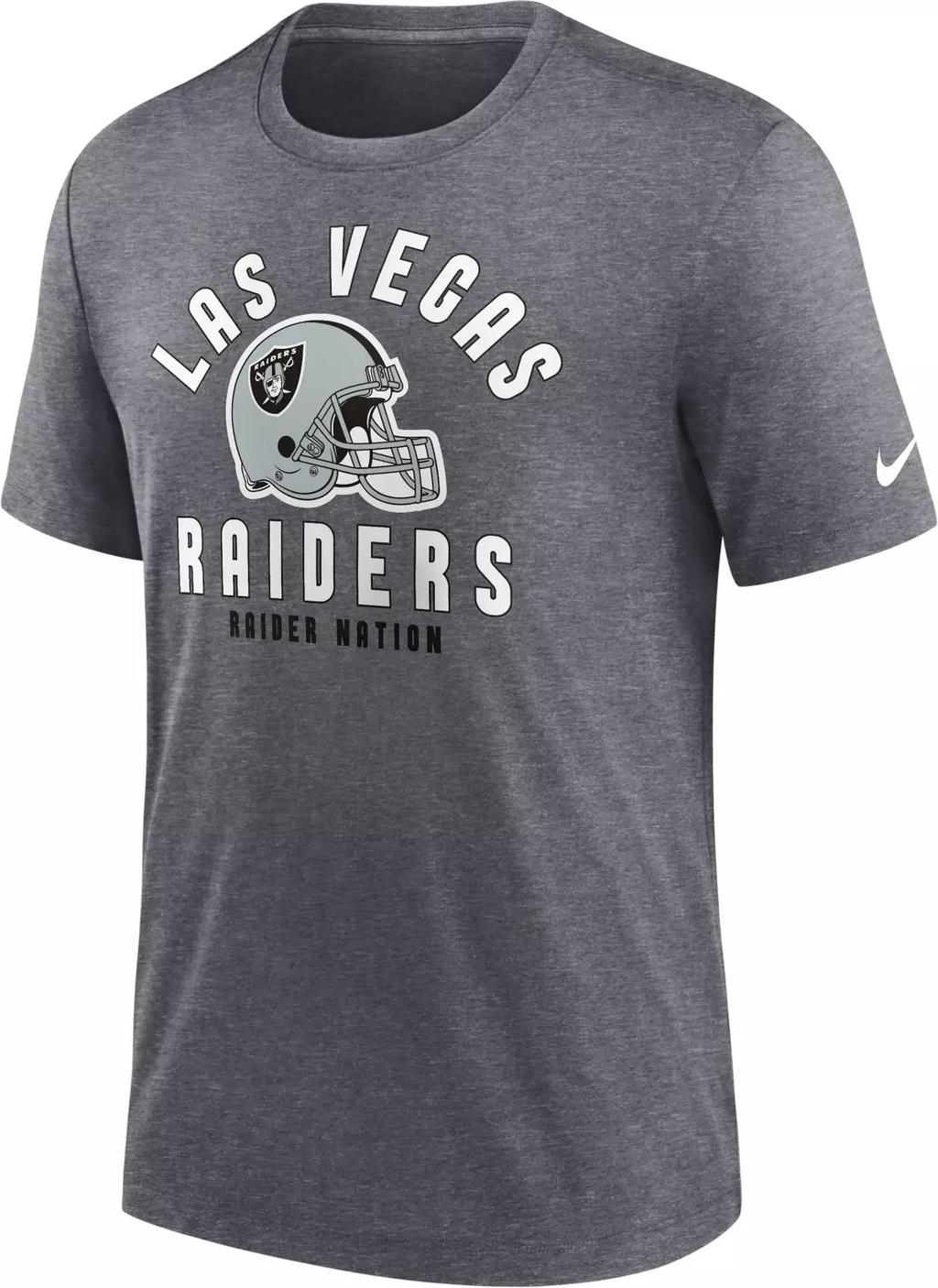 Nike Men Las Vegas Raiders Blitz Stacked Dark Grey Heather T-Shirt product image 1, provided for visual reference and