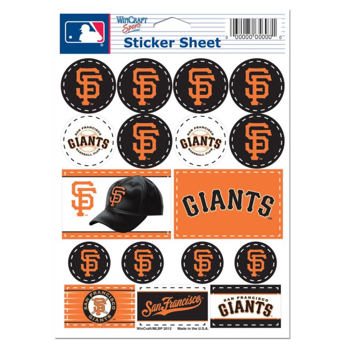 San Francisco Giants Vinyl Sticker Sheet 5" X 7" product image 1, provided for visual reference and product detail review