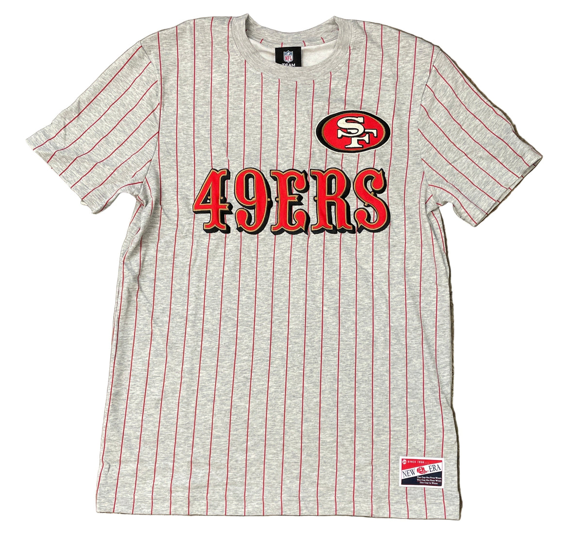 New Era Men San Francisco 49ers Pinstripe T-Shirt product image 1, provided for visual reference and product detail review