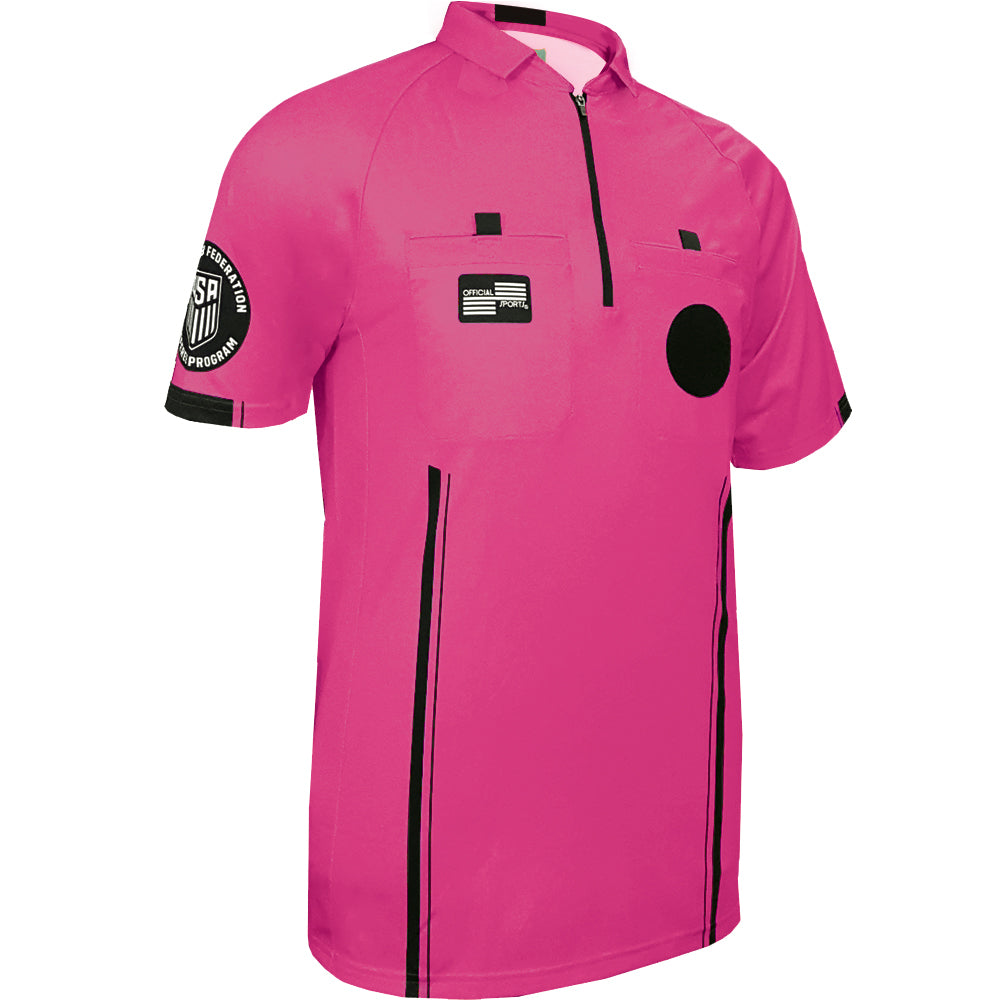 Official Sports Men USSF Pro Referee Jersey S/S-Pink product image 1, provided for visual reference and product detail review