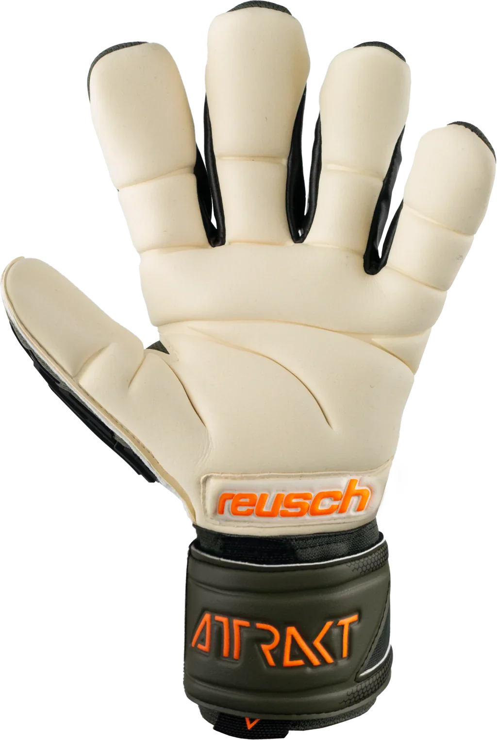 Reusch Attrakt Freegel Gold X Finger Support Goalkeeper Gloves-Desert Green/Shock Orng product image 3, provided for visual
