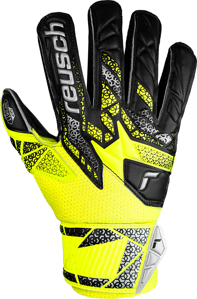 Reusch Junior Attrakt Infinity Finger Support GK Gloves product image 1, provided for visual reference and product detail