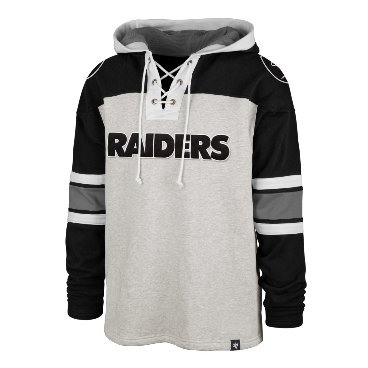Las Vegas Raiders 47 Brand Relay Grey Gridiron Lace Up Hood product image 1