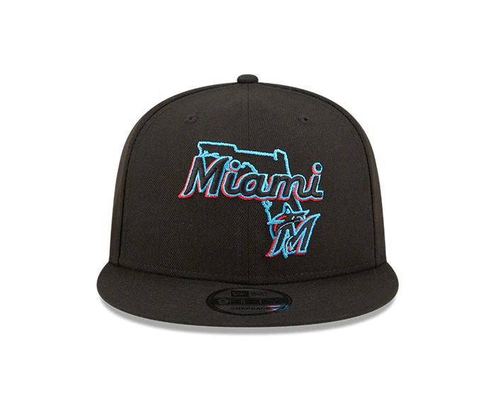 New Era Miami Marlins Logo State 9FIFTY Snapback Hat-Black product image 1, provided for visual reference and product detail