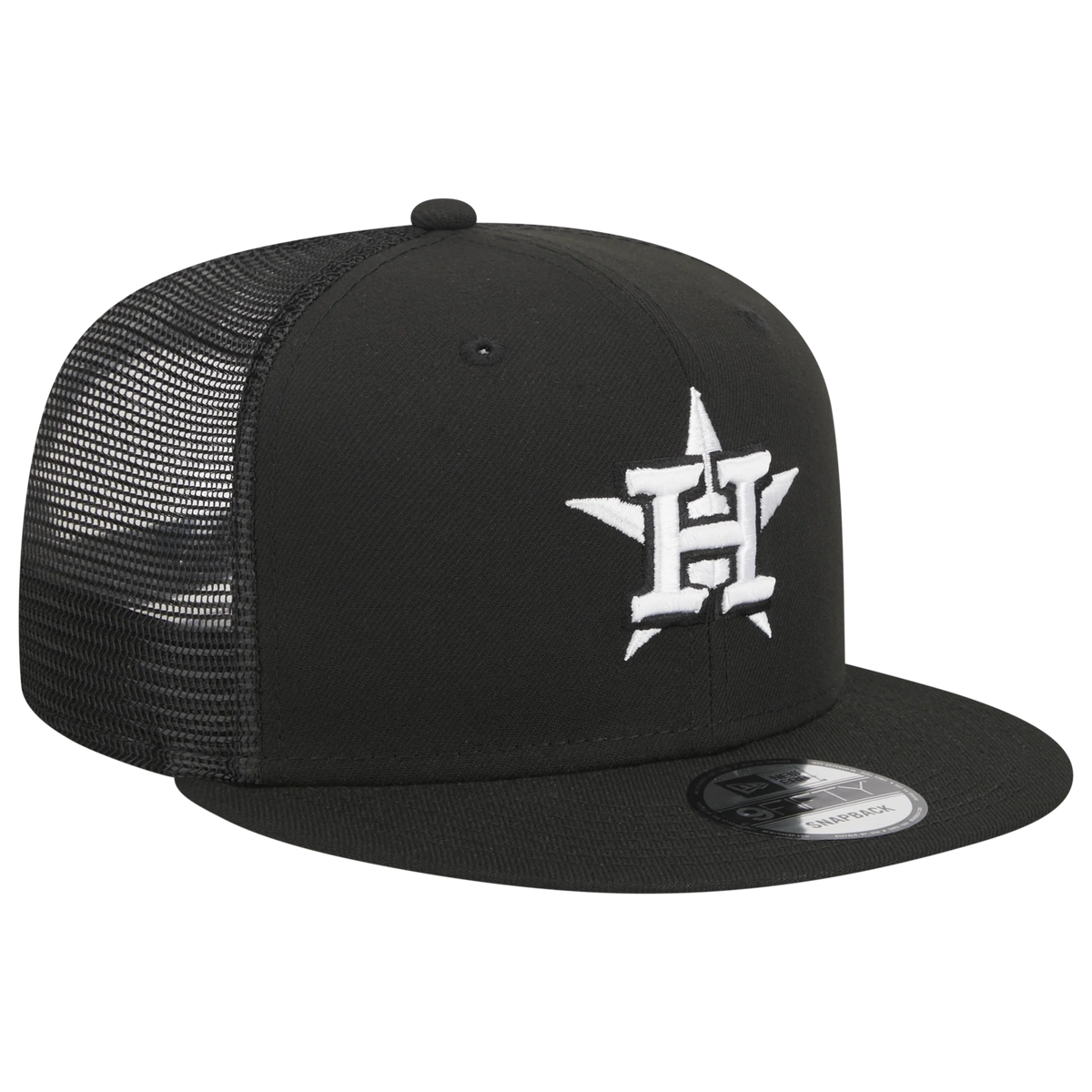 New Era Houston Astros Trucker 9FIFTY Snapback Hat-Black/White product image 1, provided for visual reference and product