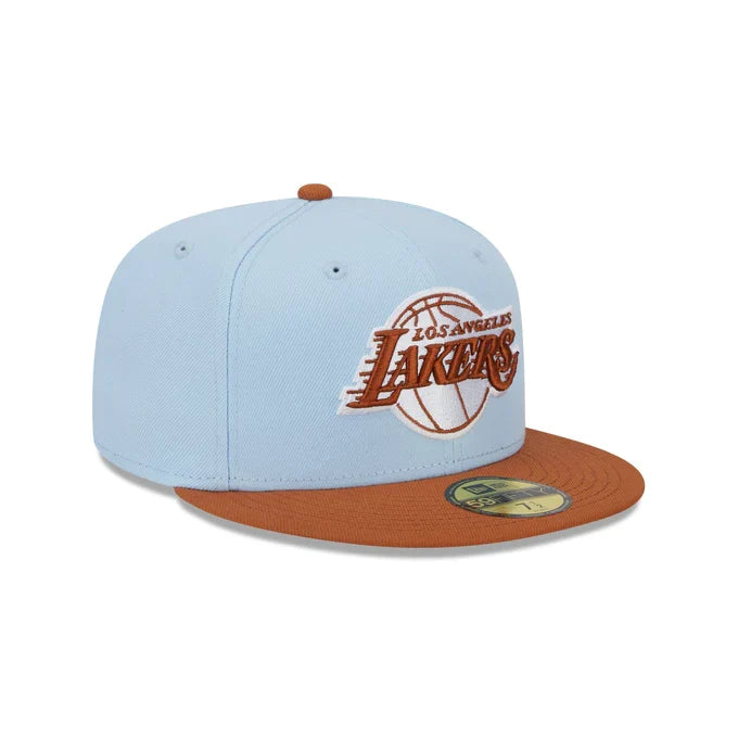 New Era Los Angeles Lakers Color Pack 59FIFTY Fitted Hat-Light Blue/Rust Orange product image 1, provided for visual