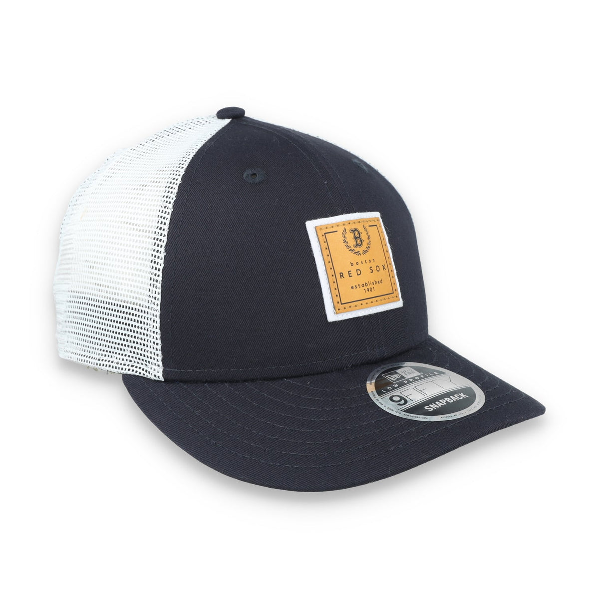 New Era Boston Red Sox Court Sport Low Profile 9FIFTY Trucker Snapback Hat product image 1, provided for visual reference