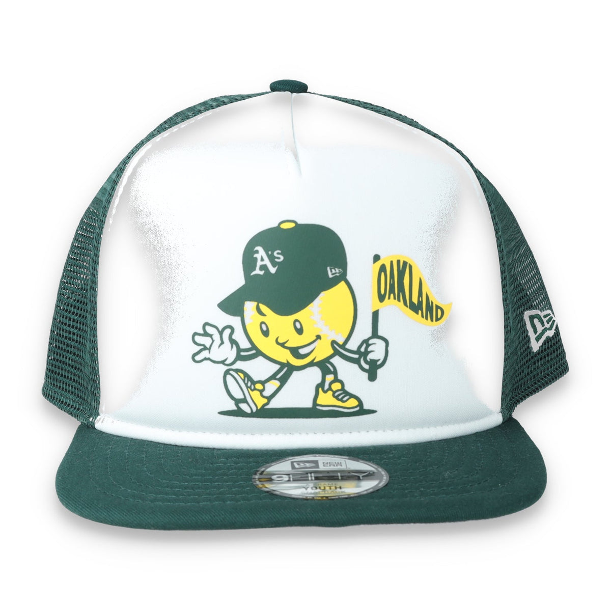 New Era Youth Oakland Athletics Mascot Court Sport 9FIFTY A-Frame Trucker Hat product image 2, provided for visual reference
