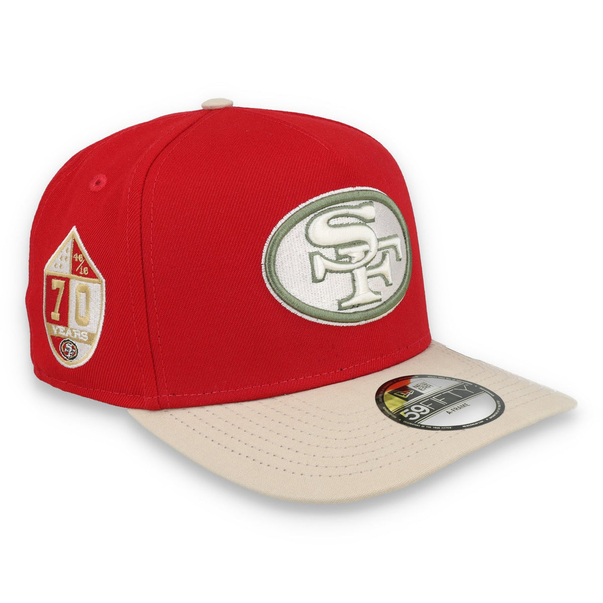 New Era San Francisco 49ers 70th Anniversary Side Patch Canvas A-Frame 59FIFTY Fitted Hat product image 1, provided for