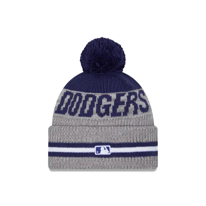 New Era Los Angeles Dodgers Gray Sport Night Runner Cuffed Knit With Pom product image 2, provided for visual reference and