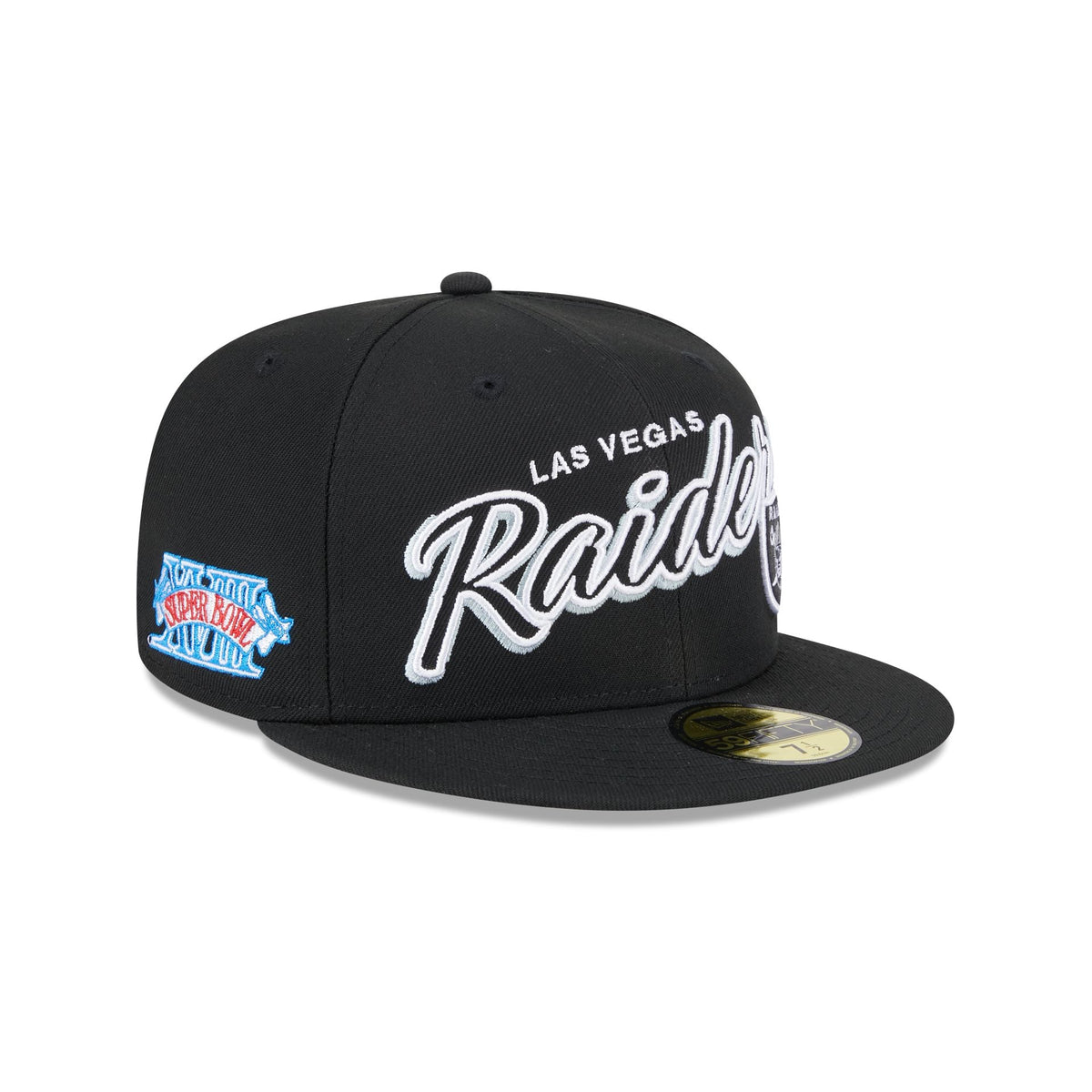 New Era Las Vegas Raiders Script Sided 59FIFTY Fitted Hat product image 1, provided for visual reference and product detail