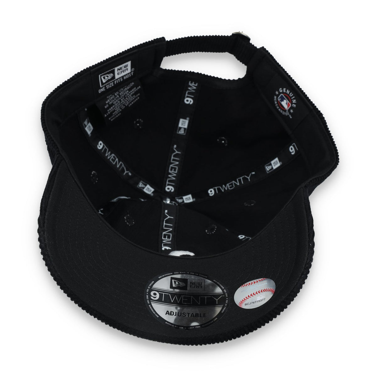 New Era Oakland Athletics Corduroy 9TWENTY Adjustable Hat-Black/White product image 7, provided for visual reference and