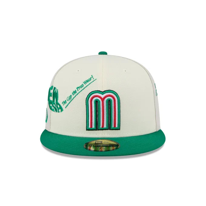 New Era Mexico Anniversary Logos Stone 59FIFTY Fitted Hat-White/Green product image 3, provided for visual reference and