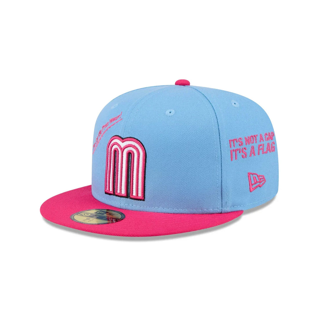 New Era Mexico Anniversary Logos 59FIFTY Fitted Hat-Sky Blue/Pink product image 2, provided for visual reference and product