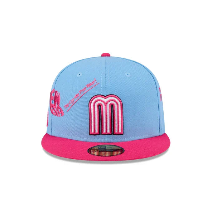 New Era Mexico Anniversary Logos 59FIFTY Fitted Hat-Sky Blue/Pink product image 3, provided for visual reference and product