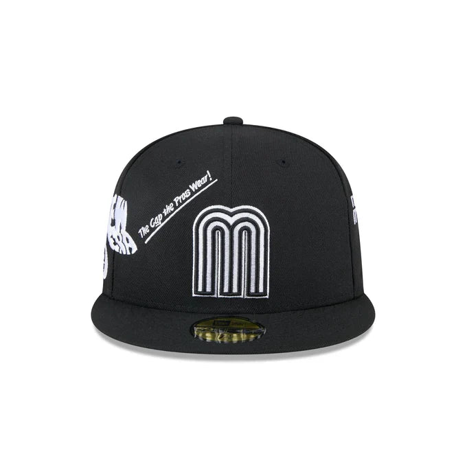 New Era Mexico Anniversary Logos 59FIFTY Fitted Hat-Black/White product image 3, provided for visual reference and product