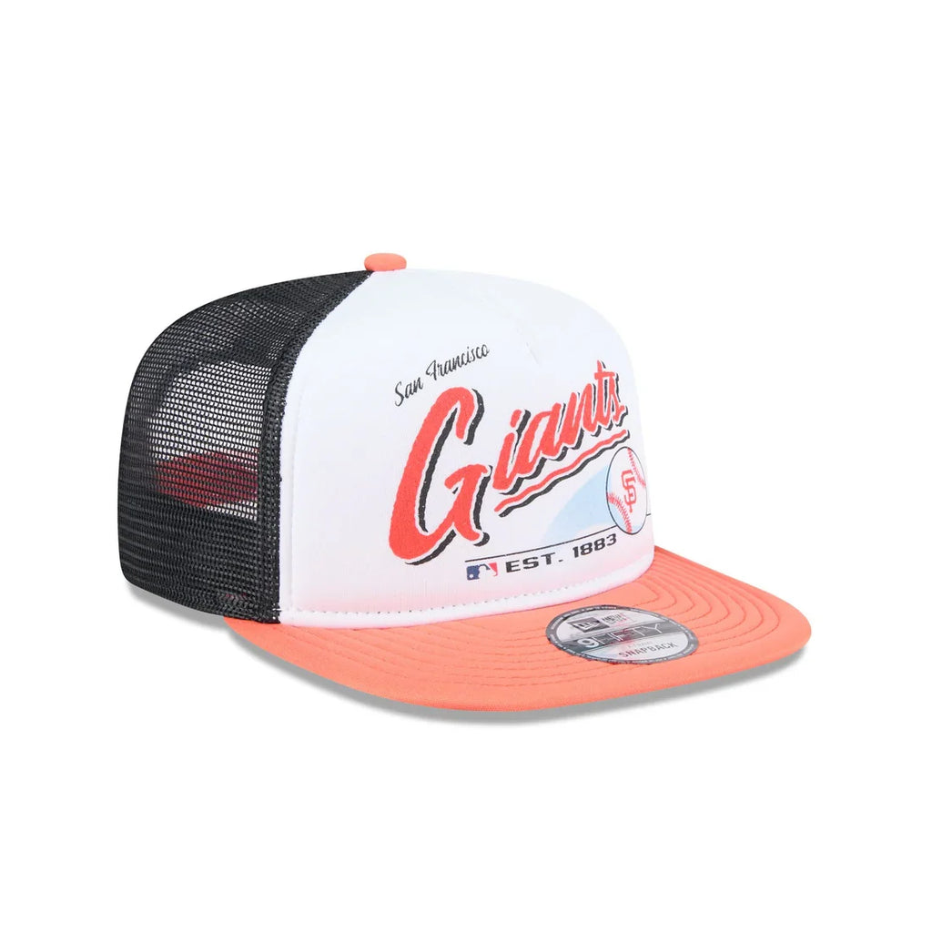 New Era San Francisco Giants Retro Script 9FIFTY A-Frame Snapback Trucker product image 1, provided for visual reference and