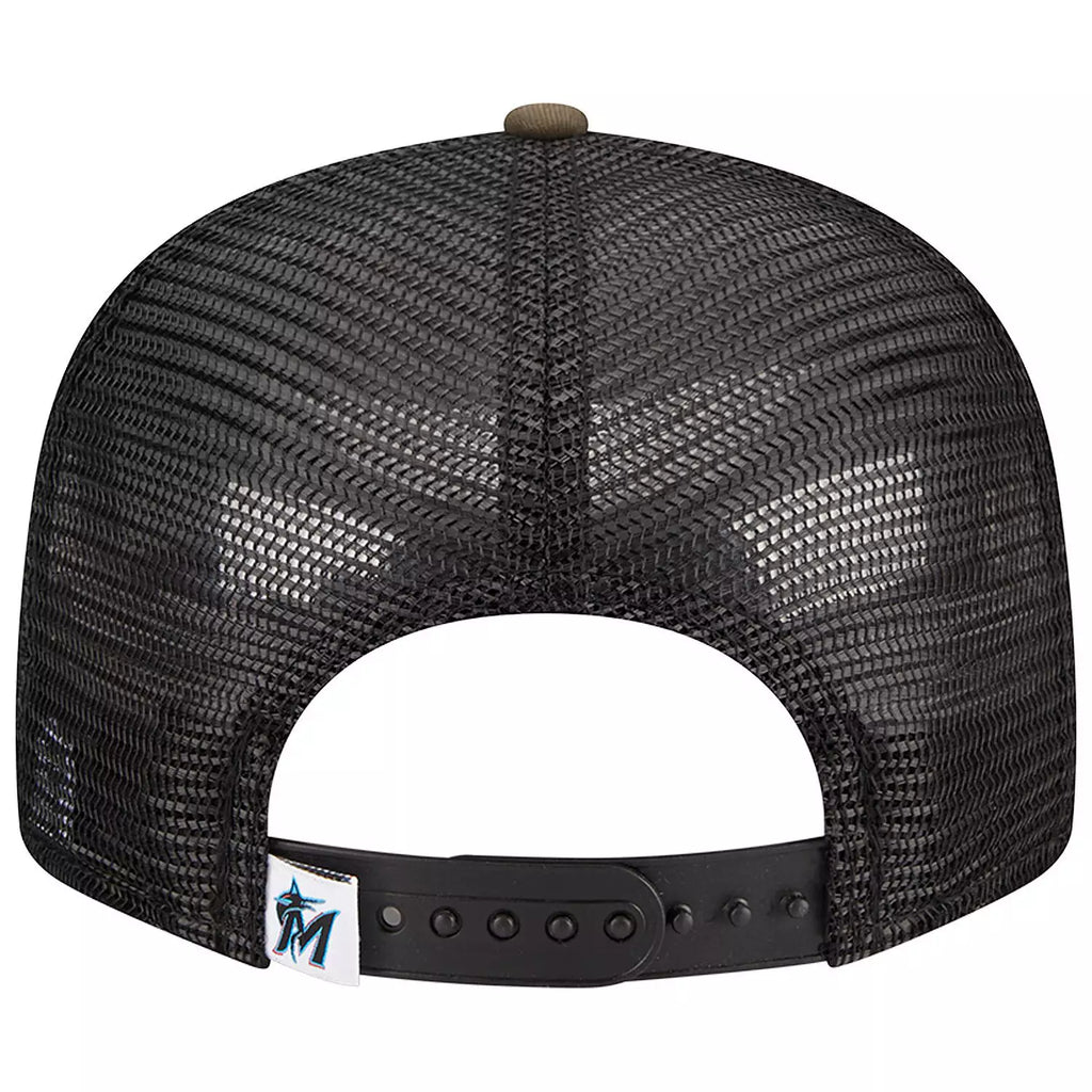New Era Miami Marlins Woodland Camo Trucker 9FIFTY Snapback Hat-Camo product image 4, provided for visual reference and