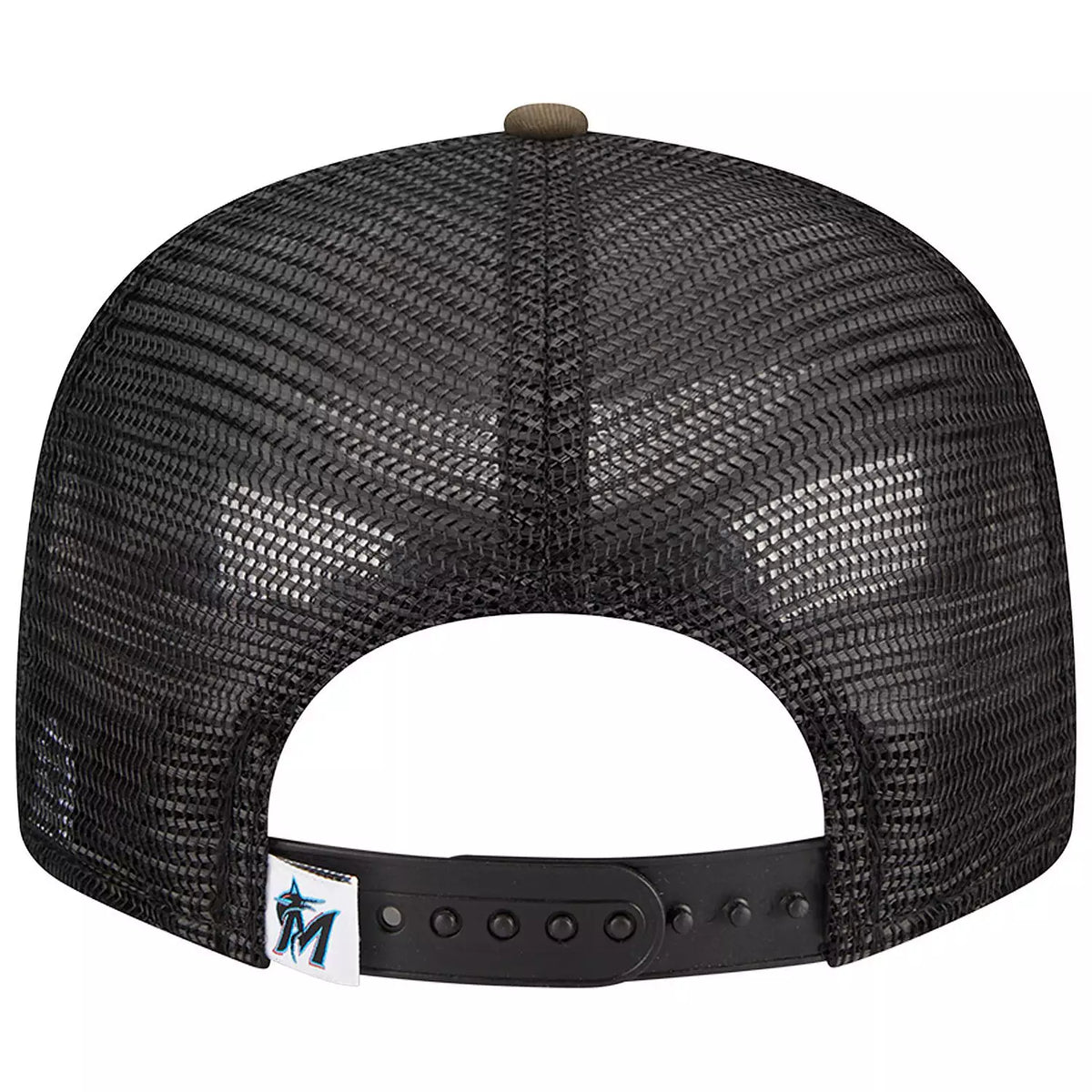 New Era Miami Marlins Woodland Camo Trucker 9FIFTY Snapback Hat-Camo product image 4, provided for visual reference and