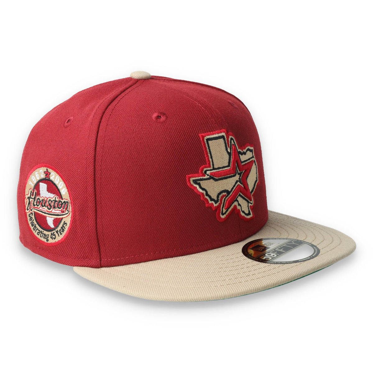 New Era Houston Astros 45th Anniversary Side Patch 59fifty Fitted Cap-Brick Red/Camel product image 1, provided for visual