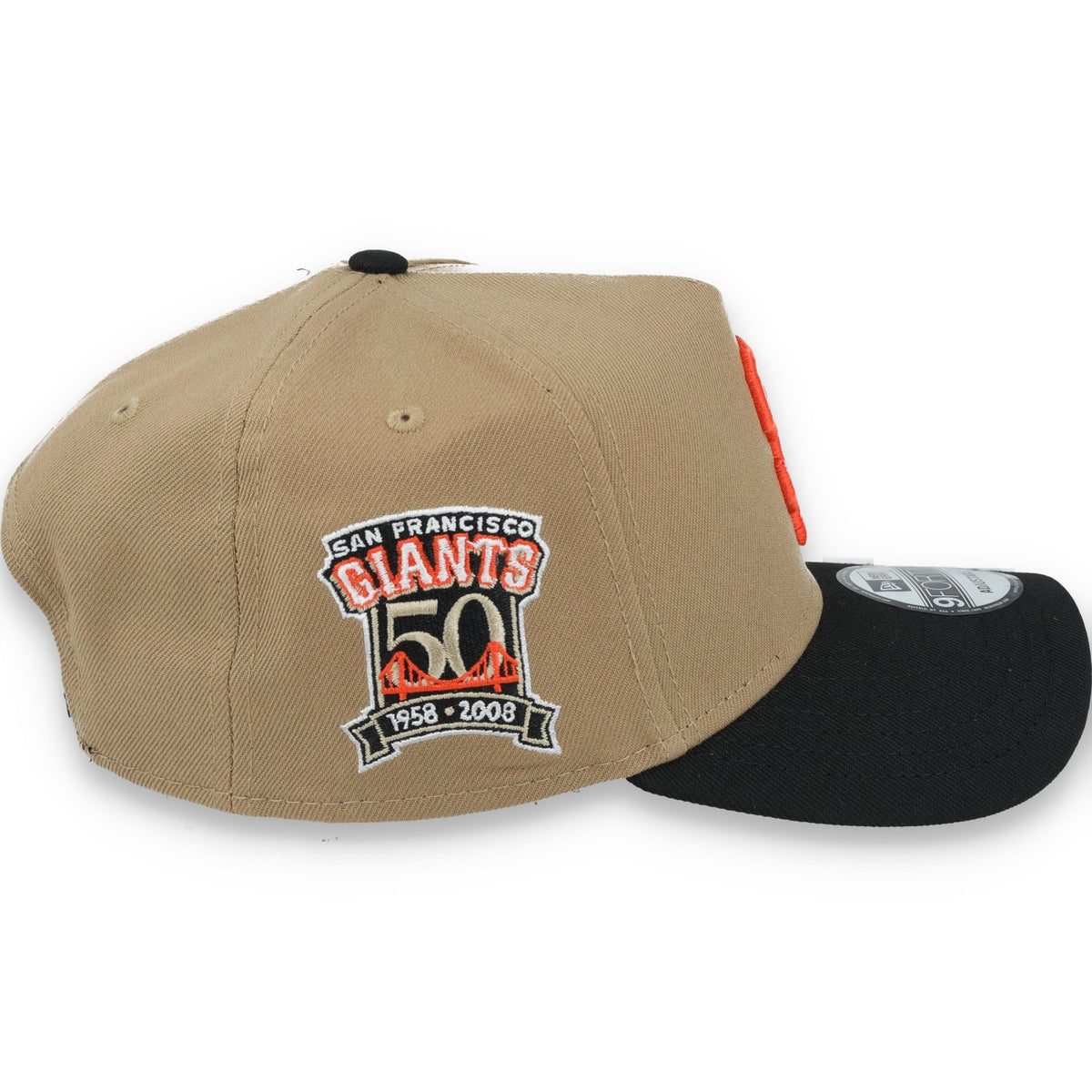 New Era San Francisco Giant 50th Anniversary Side Patch A Frame 9FORTY Adjustable Hat-Khaki product image 6, provided for