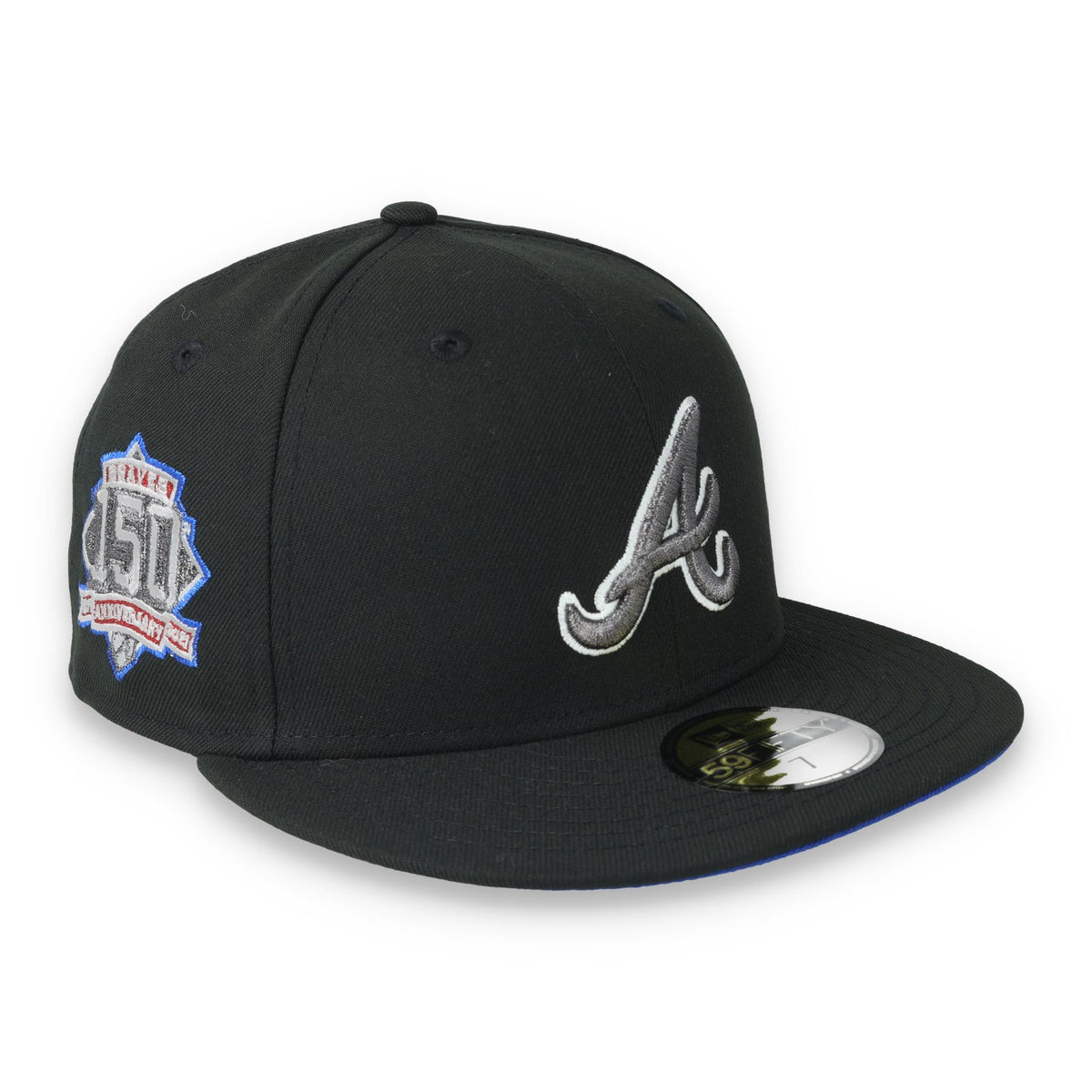 New Era Atlanta Braves 150th Anniversary Side Patch 59FIFTY Fitted Hat-Metallic Grey/Black product image 1, provided for