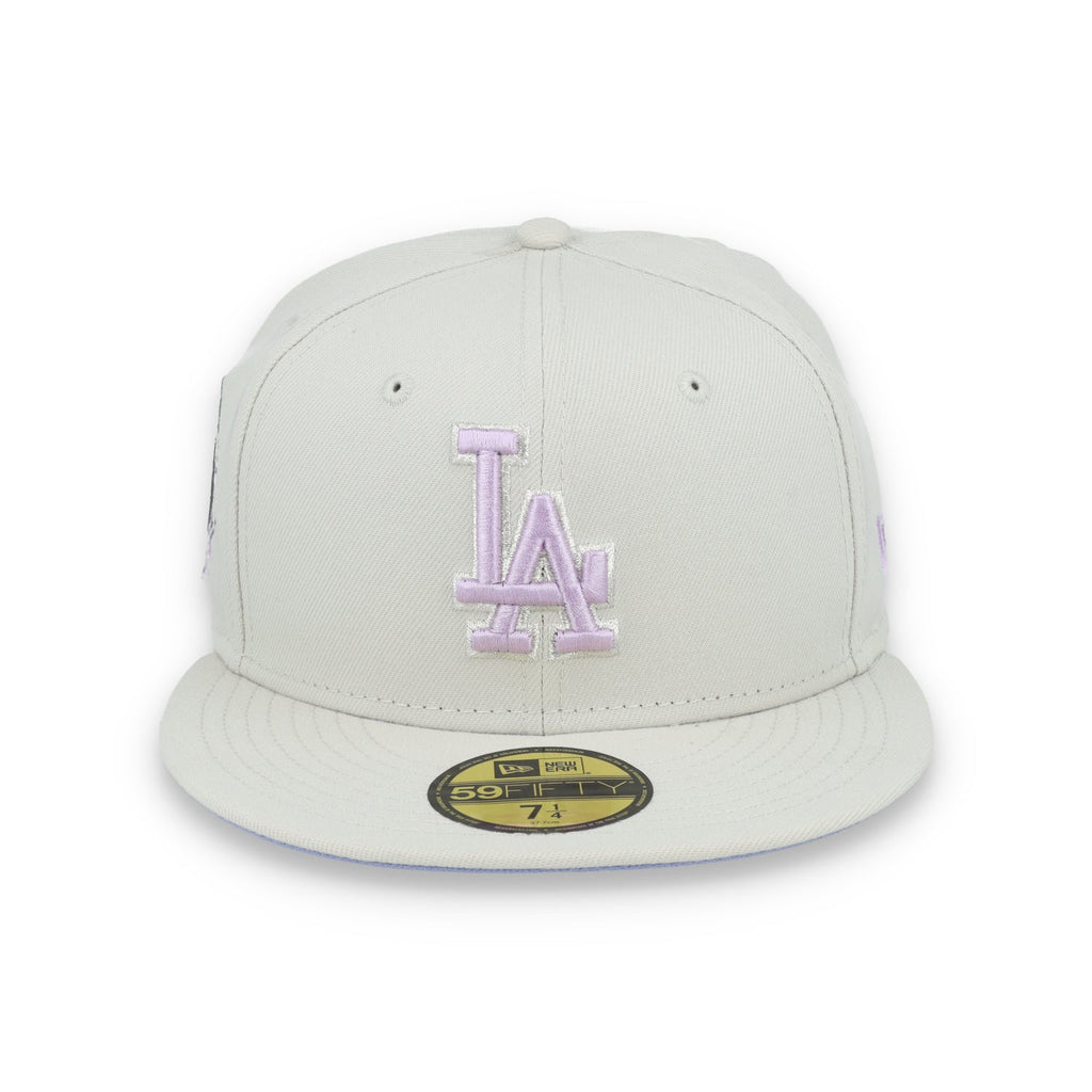 New Era Los Angeles Dodgers Floral Side Patch 59FIFTY Fitted Hat-Stone/Lavender product image 2, provided for visual