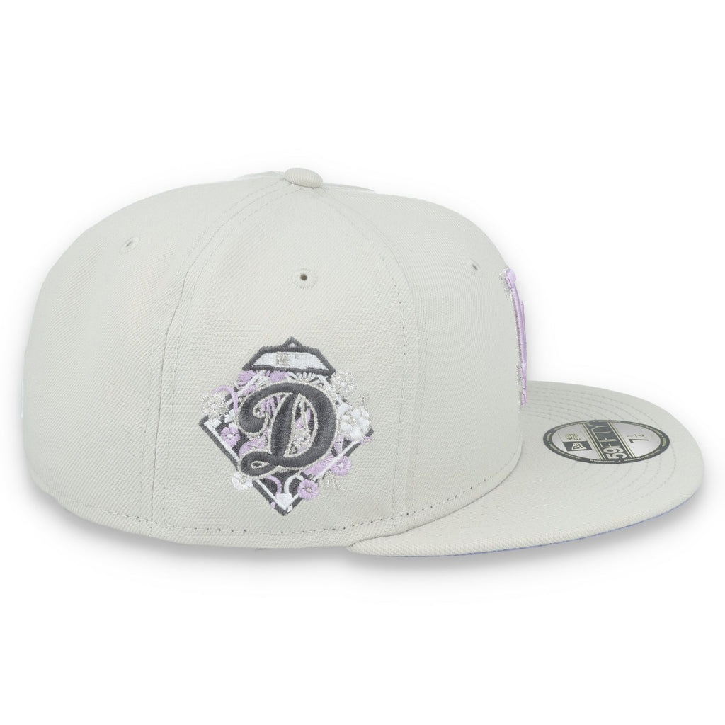 New Era Los Angeles Dodgers Floral Side Patch 59FIFTY Fitted Hat-Stone/Lavender product image 5, provided for visual