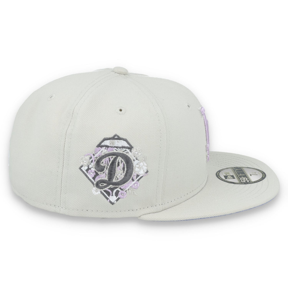 New Era Los Angeles Dodgers Floral Side Patch 59FIFTY Fitted Hat-Stone/Lavender product image 5, provided for visual