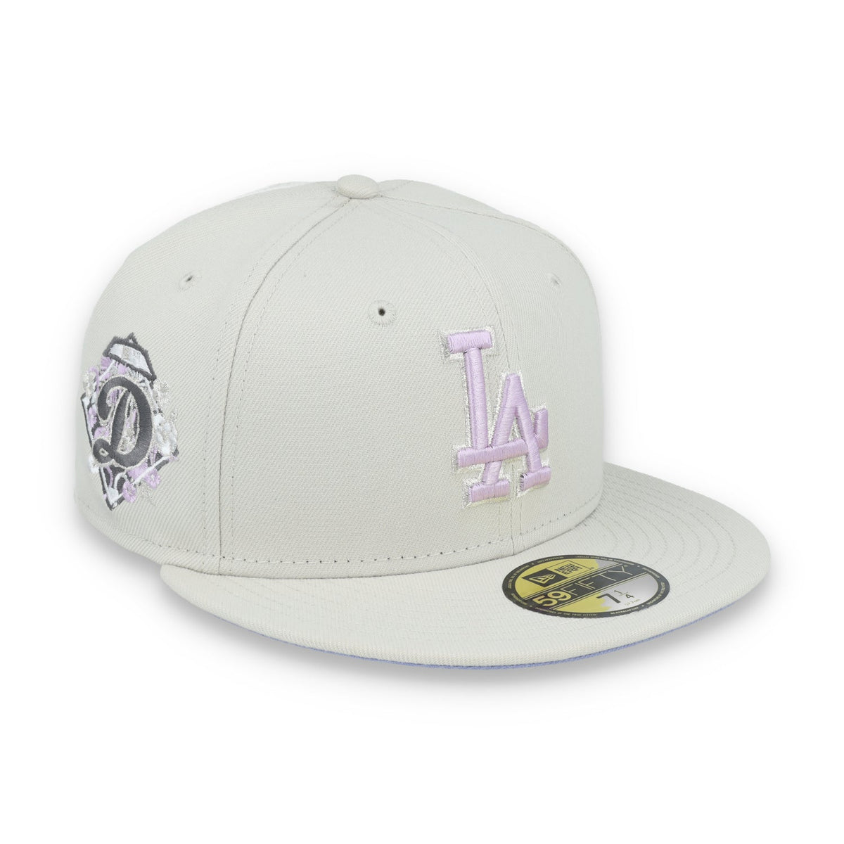 New Era Los Angeles Dodgers Floral Side Patch 59FIFTY Fitted Hat-Stone/Lavender product image 1, provided for visual