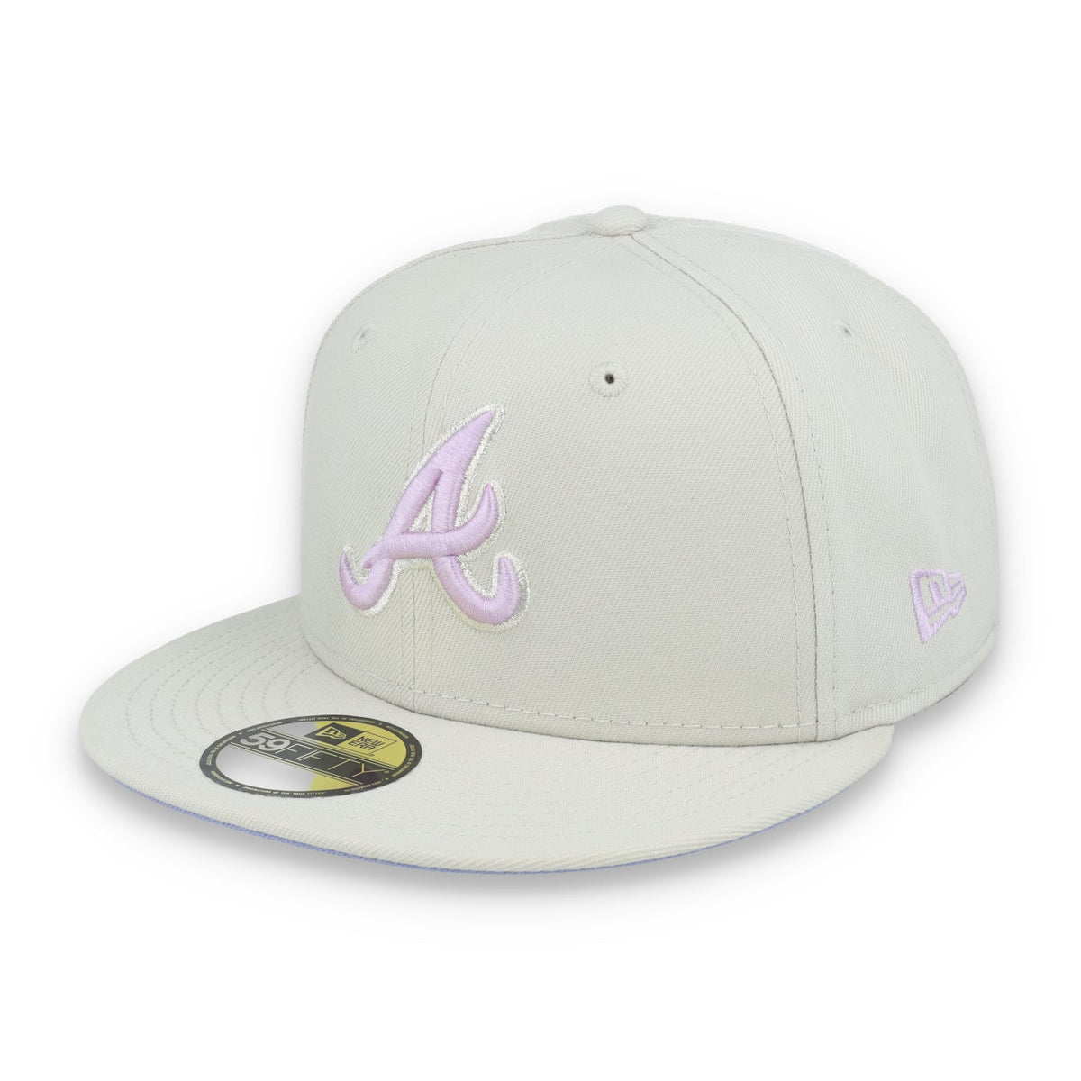 New Era Atlanta Braves Floral Side Patch 59FIFTY Fitted Hat-Stone/Lavender product image 3, provided for visual reference