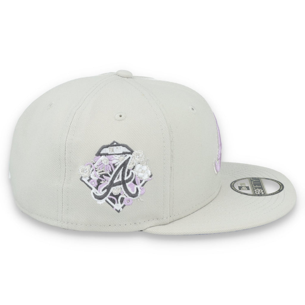 New Era Atlanta Braves Floral Side Patch 59FIFTY Fitted Hat-Stone/Lavender product image 6, provided for visual reference