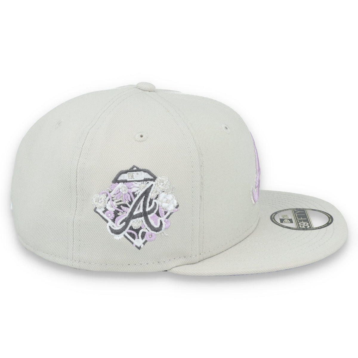 New Era Atlanta Braves Floral Side Patch 59FIFTY Fitted Hat-Stone/Lavender product image 6, provided for visual reference