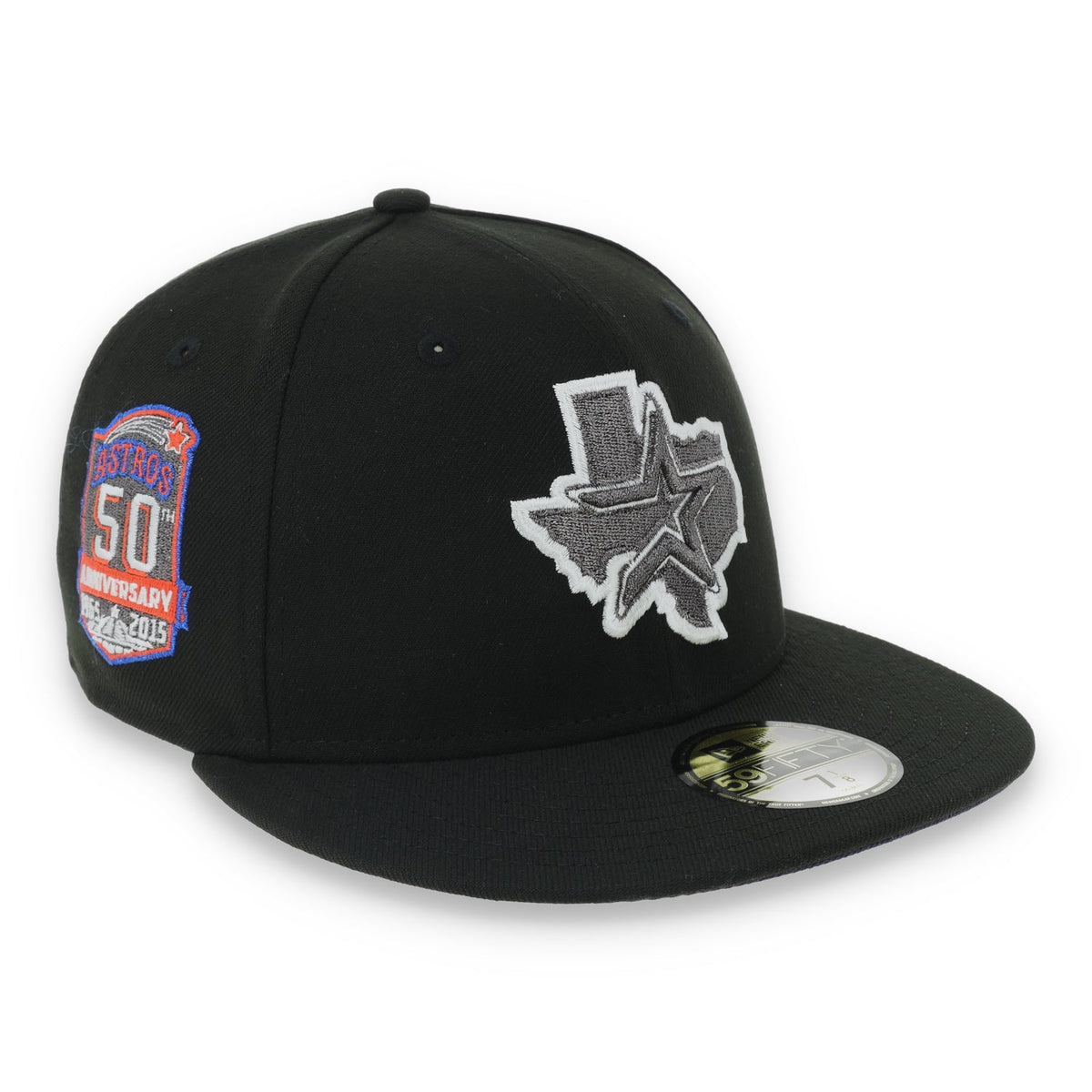 New Era Houston Texas 50th Anniversary Side Patch 59FIFTY Fitted Hat-Metallic Grey/Black product image 1, provided for