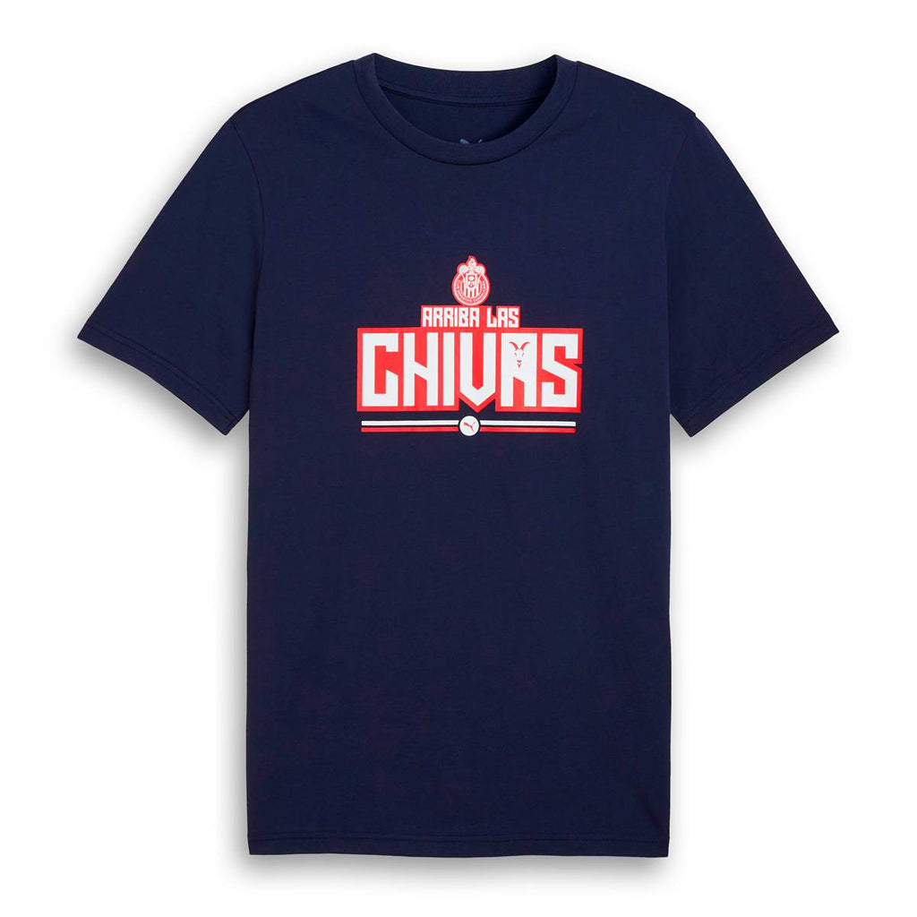 PUMA Men Chivas Guadalajara 2025 Culture T-Shirt - Navy product image 1, provided for visual reference and product detail