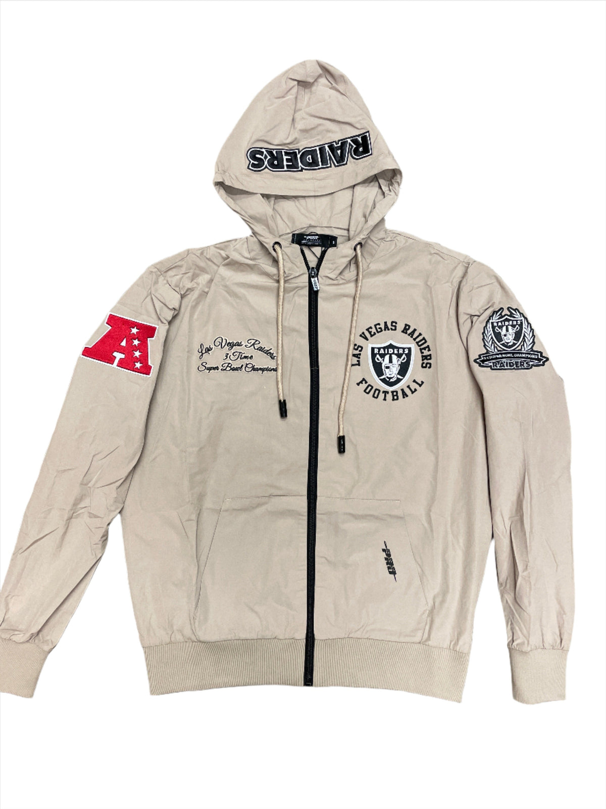 Pro Standard Las Vegas Raiders Hybrid Woven FZ Hoodie-Khaki product image 1, provided for visual reference and product
