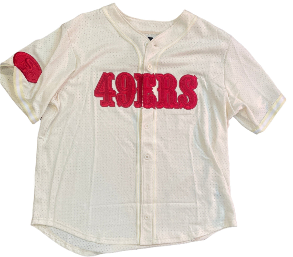 Pro Standard San Francisco 49ers Men Mesh Button Down Shirt-EggShell product image 1, provided for visual reference and