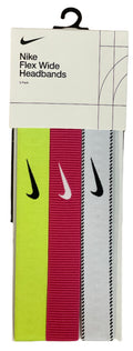 Nike Flex Wide Headbands 3-Pack - Volt/Vivid Pink/White product image 1, provided for visual reference and product detail