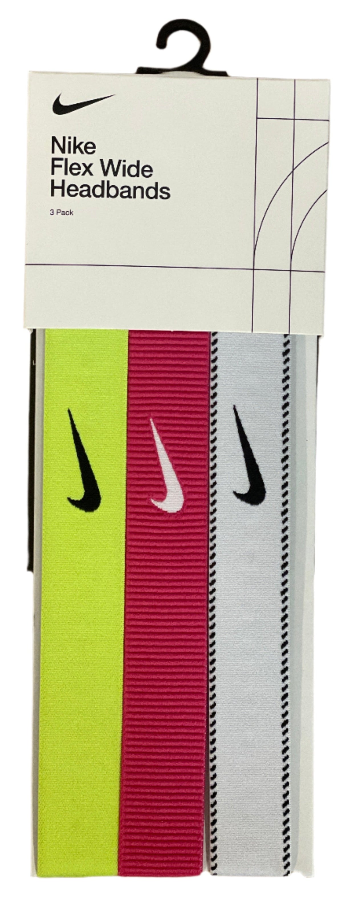 Nike Flex Wide Headbands 3-Pack - Volt/Vivid Pink/White product image 1, provided for visual reference and product detail
