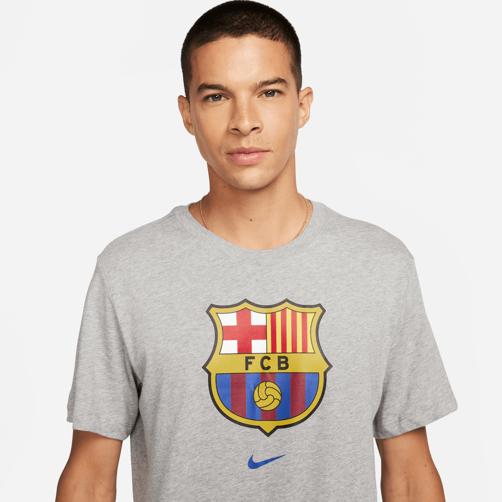 Nike Men FC Barcelona Crest Soccer T-Shirt-Grey product image 3, provided for visual reference and product detail review