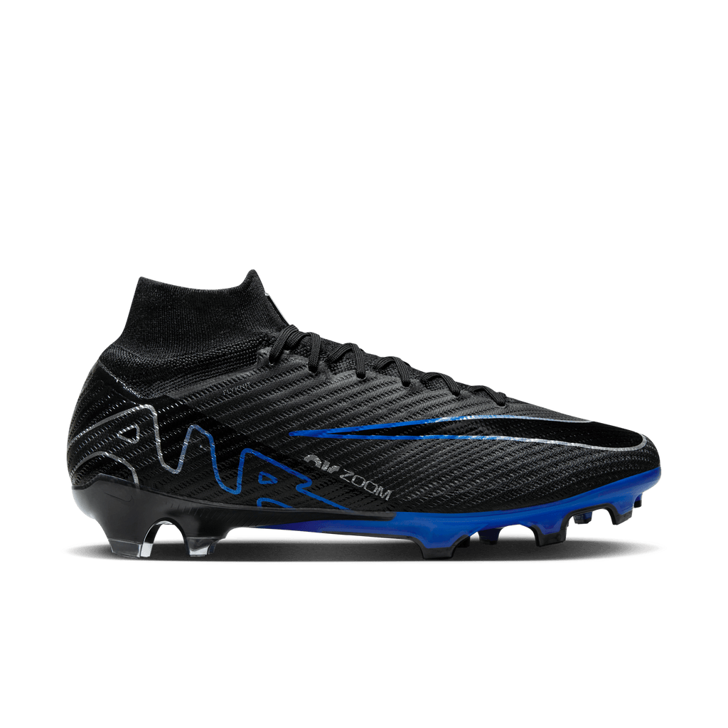 Nike Zoom Mercurial Superfly 9 Elite FG-Black/Blue product image 1, provided for visual reference and product detail review